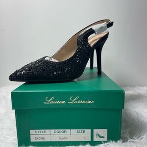 Lauren Lorraine Sparkling Black Slingback Heels